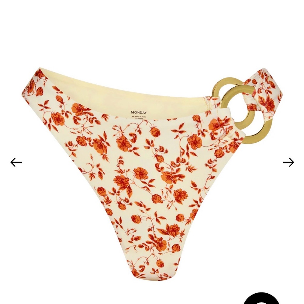 Monday Swimwear Floral Bikini Bottom - Cream and Red